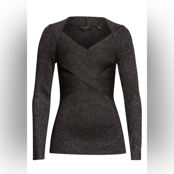 Ted Baker London Eloisy Black Sparkle Knit Fitted Top - Size 1 - Picture 3 of 14